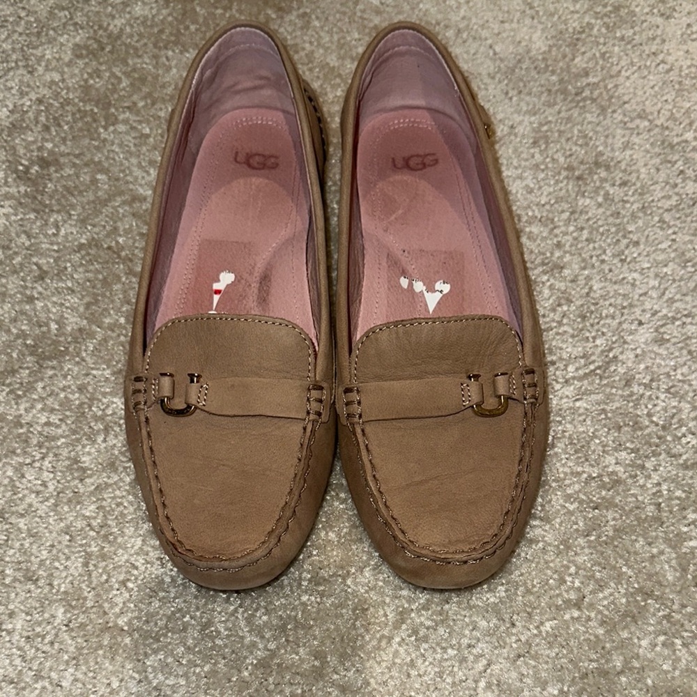 UGG Tan Moccasin-Style Flats with Horsebit Detail